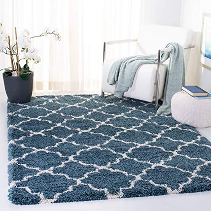 SAFAVIEH Area Rug 8x10 - Hudson Shag Collection - Large - Slate Blue & Ivory, Trellis Pattern, Non-Shedding & Easy Cleaning, Plush Thick Pile, Ideal for Living Room, Bedroom, Dining Space (SGH282L)