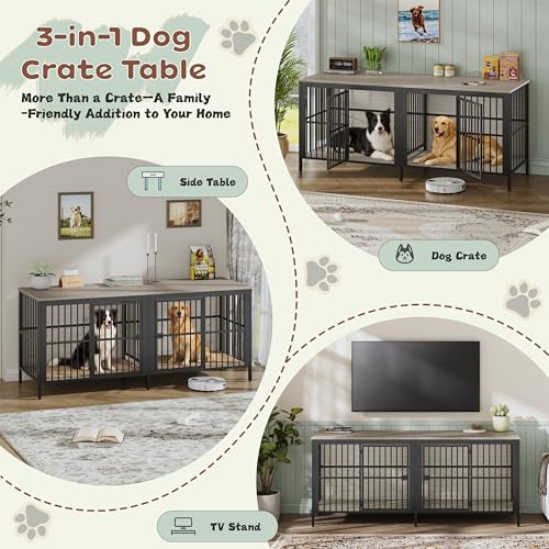 80'' Double Dog Crate Furniture for 2 Dogs, view 6