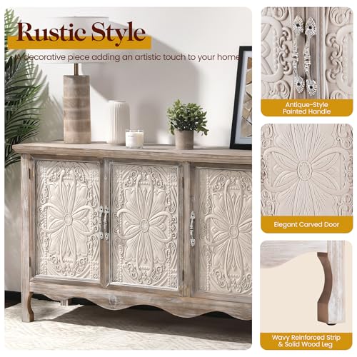 Farmhouse Sideboard Buffet Cabinet with Storage, 49" Solid Wood Credenza Buffet Table Coffee Bar Wine Bar Storage Cabinet with 3 Doors for Dining Room Living Room Hallway, (Provence Gray)
