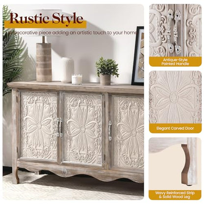 Farmhouse Sideboard Buffet Cabinet with Storage, 49" Solid Wood Credenza Buffet Table Coffee Bar Wine Bar Storage Cabinet with 3 Doors for Dining Room Living Room Hallway, (Provence Gray)
