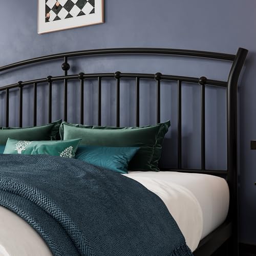 King Size Metal Bed Frame with Headboard, Classic Black, Heavy Duty, view 4