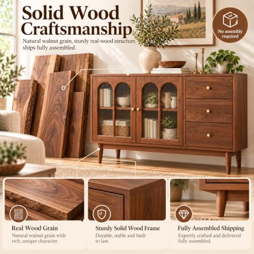 100% Solid Wood Storage Cabinet Kitchen Storage Sideboard Buffet Cabinet, view 4