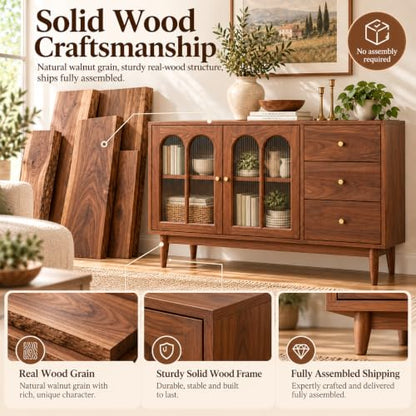 100% Solid Wood Storage Cabinet Kitchen Storage Sideboard Buffet Cabinet, view 4