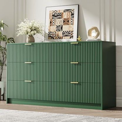 Green 6 Drawer Dresser for Bedroom, view 2