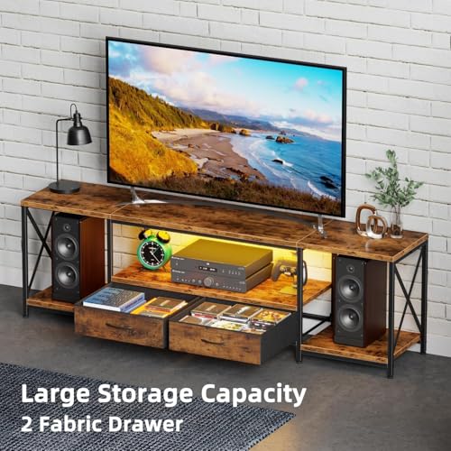 LED TV Stand with 2 Fabric Drawers for 65 60 55 Inch TV, Entertainment Center TV Stands for Living Room, Bedroom, TV Media Console Table with Storage Shelves, 55" Rustic Brown