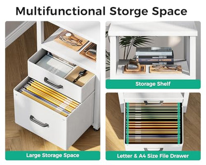 55 Inch L Shaped Office Desk with 6 Drawers, Power Outlet, White, view 7