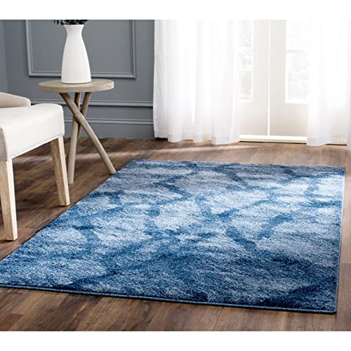 SAFAVIEH Retro Collection Area Rug - 8' Square, Blue & Dark Blue, Modern Abstract Design, Non-Shedding & Easy Care, Ideal for High Traffic Areas in Living Room, Bedroom (RET2144-6570)