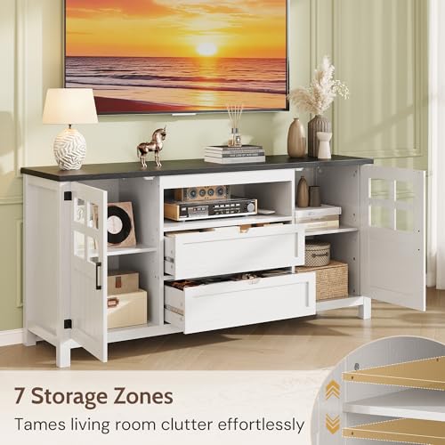 66'' Farmhouse Tv Stand for 55-75 Inch, TV Console with Storage, view 6