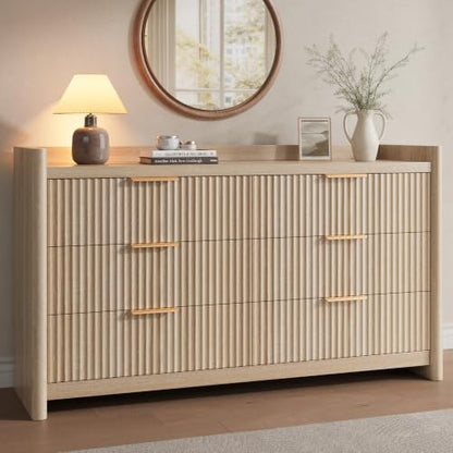 6 Drawer Dresser for Bedroom, Fluted Dressers with Rounded Edge & Raised Lip Top, view 2