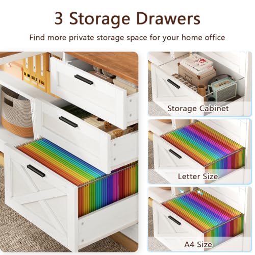 59” Farmhouse L Shaped Desk with Drawers, Storage Shelves for Home Office, view 5