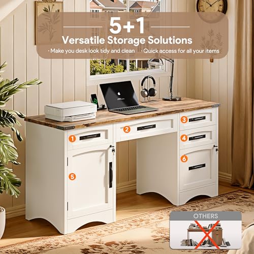 Farmhouse Executive Desk with Drawers, view 6