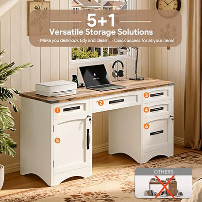 Farmhouse Executive Desk with Drawers, view 6