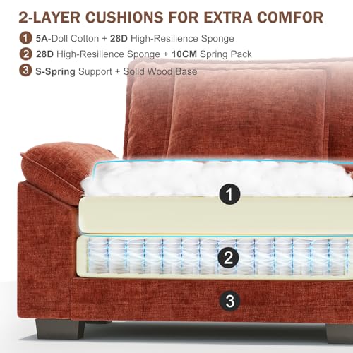 Oversized Accent Chair, Chenille Comfy Cloud Sofa Chair with Large Seat and Upholstered Armrests, Modern Extra Wide Armchair Reading Chairs for Bedroom, Living Room,Terracotta Orange