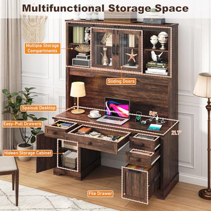 76" Height Farmhouse Desk with Sliding Door Hutch, view 4