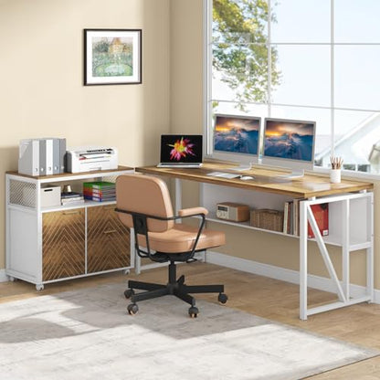 L Shaped Desk with Drawer, 63" Executive Computer Desk and lateral File Cabinet, view 8