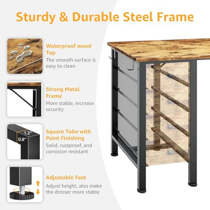 DLisiting Home Office Desk with Drawers for Storage - 55 inch Computer Desk with 8 Fabric Drawer, Writing Study Work Desks with Drawers on Both Sides for Bedroom