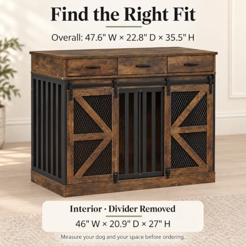Furniture Dog Crate for Medium to Large Dogs, 2-in-1 Wooden Kennel, view 3