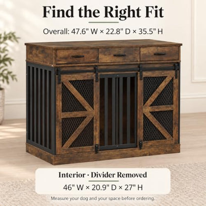 Furniture Dog Crate for Medium to Large Dogs, 2-in-1 Wooden Kennel, view 3