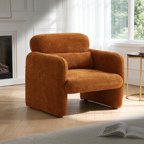 33.86" Accent Chairs, Modern Velvet Fabric Arm Chair Comfy Upholstered Armchair Leisure Single Sofa Chair with a Waist Pillow for Bedroom, Office and Living Room (Orange, 33.86")