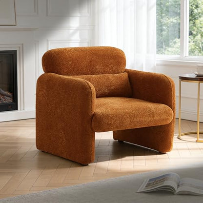 33.86" Accent Chairs, Modern Velvet Fabric Arm Chair Comfy Upholstered Armchair Leisure Single Sofa Chair with a Waist Pillow for Bedroom, Office and Living Room (Orange, 33.86")