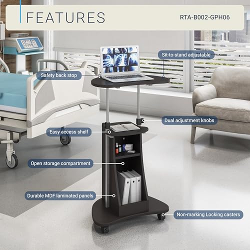Adjustable Height Rolling Laptop Cart with Storage, Graphite, view 5
