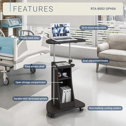 Adjustable Height Rolling Laptop Cart with Storage, Graphite, view 5