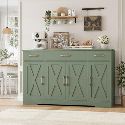Kitchen Buffet Sideboard Storage Cabinet, Coffee Bar Cabinet, Green, view 3