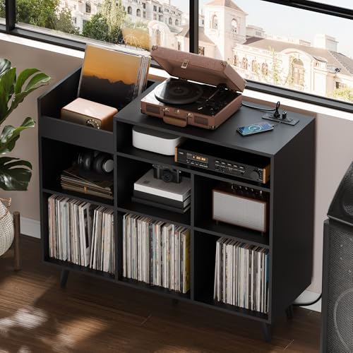 Large Record Player Stand with Vinyl Storage Cabinet, view 6