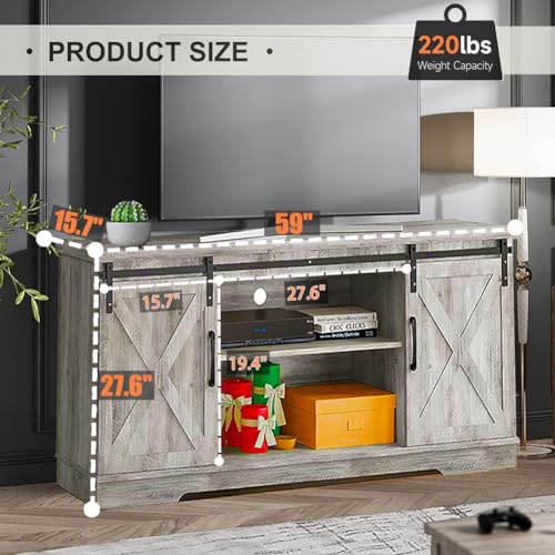 Farmhouse TV Stand, Entertainment Center for 65 Inch TV Media Console Cabinet, view 3
