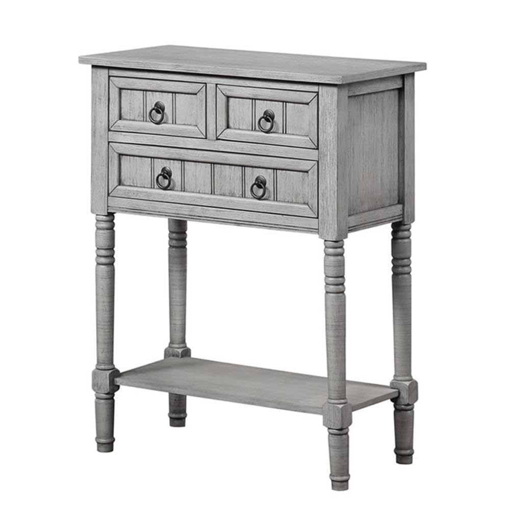 Kendra Entryway Hall Table 23.75" - 3 Storage Drawers, Traditional Console with Shelf for Decor, Office & Hallway Organizer, No Tools Assembly, Solid Wood, Wirebrush Light Gray