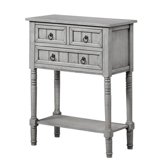 Kendra Entryway Hall Table 23.75" - 3 Storage Drawers, Traditional Console with Shelf for Decor, Office & Hallway Organizer, No Tools Assembly, Solid Wood, Wirebrush Light Gray