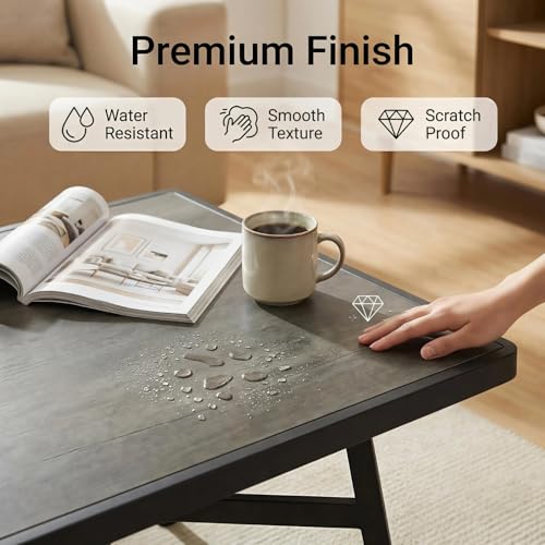 Square Coffee Table, Industrial Center Table for Living Room, Rustic Wood Desktop Storage Shelf with Metal X-Shape Table Leg, Modern Home Furniture