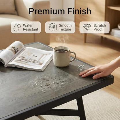 Square Coffee Table, Industrial Center Table for Living Room, Rustic Wood Desktop Storage Shelf with Metal X-Shape Table Leg, Modern Home Furniture
