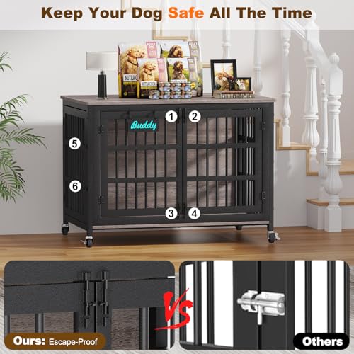 46"/42"/33" XXL Heavy Duty Dog Crate Furniture with Casters, view 5