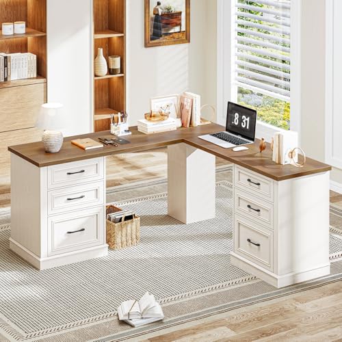 Farmhouse 59" L-Shaped Executive Desk with File Drawer,Unique White, view 7