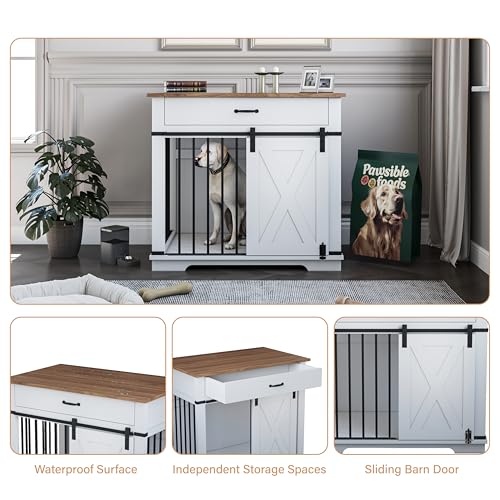 37.8'' Dog Crate Furniture with Storage Drawer, view 5