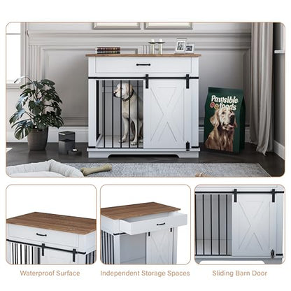 37.8'' Dog Crate Furniture with Storage Drawer, view 5
