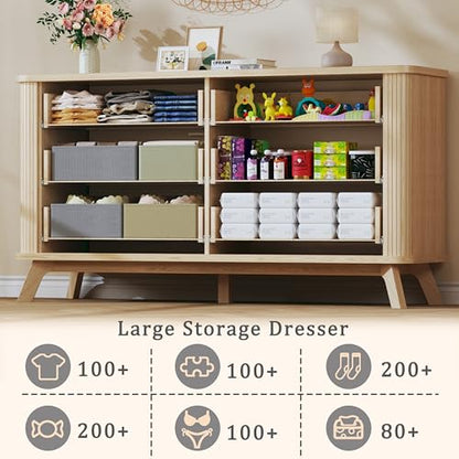 55" Wide Fluted 6 Drawers Dresser for Bedroom, view 6