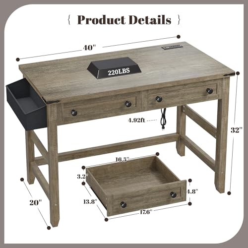 40“Small Desk with Drawers & Side Pocket for Teens & Bedroom, view 3
