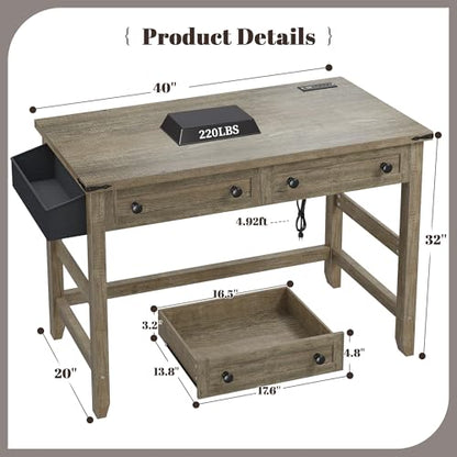 40“Small Desk with Drawers & Side Pocket for Teens & Bedroom, view 3