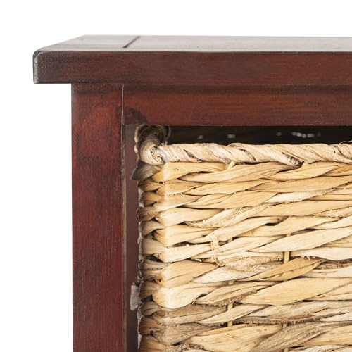 SAFAVIEH Furniture - Halle 3-Basket Side Table - Cherry - Solid Wood - Coastal Basket Storage Design - Ideal for Living Room, Entryway, 17.5"W x 13.5"D x 29.5"H - Fully Assembled (AMH5738C)
