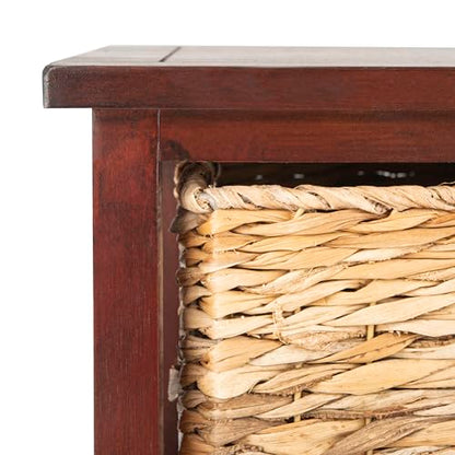 SAFAVIEH Furniture - Halle 3-Basket Side Table - Cherry - Solid Wood - Coastal Basket Storage Design - Ideal for Living Room, Entryway, 17.5"W x 13.5"D x 29.5"H - Fully Assembled (AMH5738C)