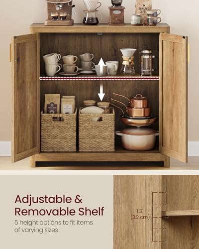 VASAGLE ELLAN Collection - Boho Buffet Cabinet with Rattan-Look Doors, Sideboard Storage Cabinet, Rounded Corners, Adjustable Shelf, for Kitchen, Natural Brown UBBK345KC01