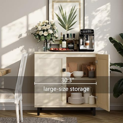 Multifunctional Buffet Sideboard Cabinet Farmhouse Modern Storage Cabinet with Adjustable Shelves for Kitchen, Coffee Bar, Living Room, Beige