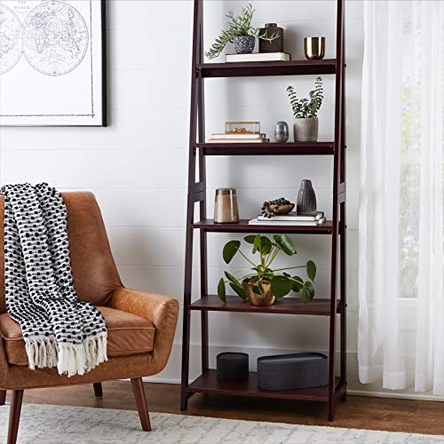 5-Tier Ladder Bookshelf Storage Organizer, Solid Rubberwood Frame, view 3