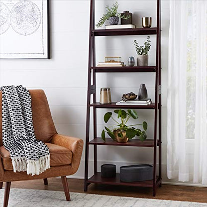 5-Tier Ladder Bookshelf Storage Organizer, Solid Rubberwood Frame, view 3