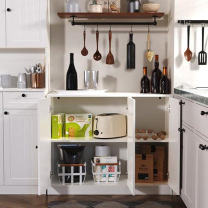 Buffet Cabinet with 3 Door, Kitchen Storage Sideboard with Adjustable Shelf, Rustic Buffet Sideboard Cabinet, Coffee Bar Accent Cabinets for Living Room, Entryway, White
