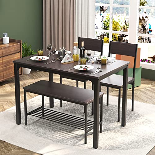 43.3 inch Dining Table Set for 4, Small Kitchen Table Set with Chairs and Storage Bench, 4 Piece Dining Room Table Set for Small Space, Apartment, Rustic Oak Finish