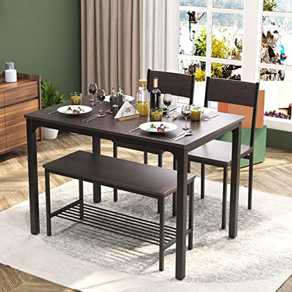43.3 inch Dining Table Set for 4, Small Kitchen Table Set with Chairs and Storage Bench, 4 Piece Dining Room Table Set for Small Space, Apartment, Rustic Oak Finish