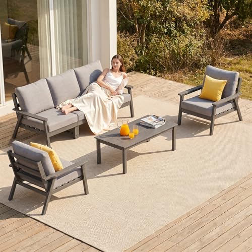 HDPE Patio Furniture Set, 6 Piece Sectional Outdoor Furniture Set, view 2